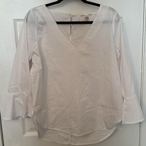 Seven Sisters Blouse Size L Color White Vneck Quarter Sleeve Hi-lo